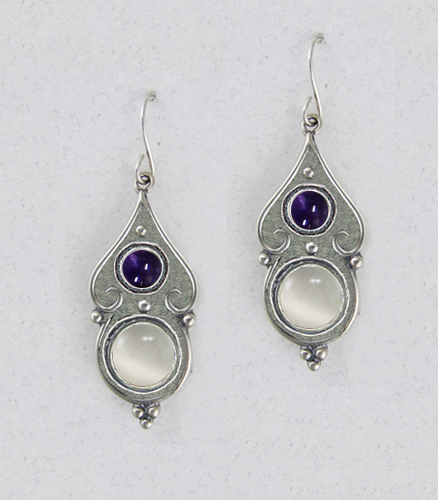 Sterling Silver White Moonstone And Iolite Gemstone Drop Dangle Earrings